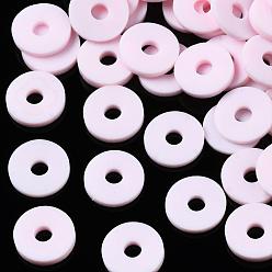 Pink Eco-Friendly Handmade Polymer Clay Beads, Disc/Flat Round, Heishi Beads, Pink, 8x0.5~1mm, Hole: 2mm, about 13000pcs/1000g