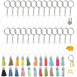 Mixed Color DIY Keychain Making Kit, Including Iron Split Key Rings, Acrylic Flat Round & Faux Suede Tassel Pendant Decorations, Mixed Color, 200Pcs/bag