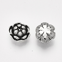 Antique Silver 925 Sterling Silver Beads, Lotus, Antique Silver, 10~11x6.5mm, Hole: 1.2mm