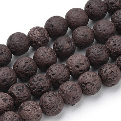 Brun De Noix De Coco Brins de perles de pierre de lave synthétique, teint, ronde, brun coco, 6mm, Trou: 1mm, Environ 61 pcs/chapelet, 14.96 pouce (38 cm)