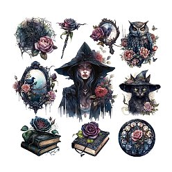 Midnight Blue 20Pcs 10 Styles Witch Theme PET Self Adhesive Decorative Stickers, Waterproof Gothic Decals, for DIY Scrapbooking, Midnight Blue, Packing: 130x90mm, 2pcs/style
