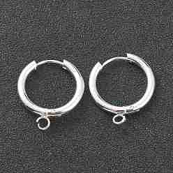 Silver 201 Stainless Steel Huggie Hoop Earring Findings, with Horizontal Loop and 316 Surgical Stainless Steel Pin, Silver, 21x19x2.5mm, Hole: 2.5mm, Pin: 1mm