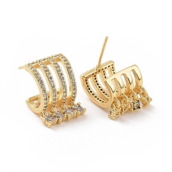 Oro Arco de zirconia cúbica transparente con aretes colgantes de diamantes, joyas de latón para mujer, dorado, 18x11 mm, pin: 0.8 mm