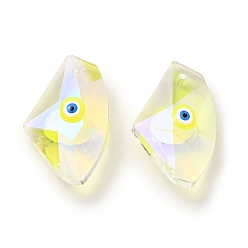 Yellow Transparent Glass Beads, with Enamel, Faceted, Polygon with Evil Eye Pattern, Yellow, 23.5x38x13mm, Hole: 2mm