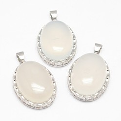 Natural Agate Natural Agate Pendants, with Brass Findings, Oval, Platinum, 30x21x10~11mm, Hole: 6x4mm