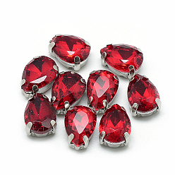 Roja Cose en el rhinestone, Enlaces multifilares, diamantes de imitación de cristal, con 201 ajustes de dientes de acero inoxidable, accesorios de prendas de vestir, facetados, lágrima, rojo, 14x10x6 mm, agujero: 0.8~1 mm