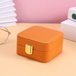 Темно-Оранжевый Имитация кожи коробки ювелирных изделий, с бархатом и зеркалом внутри, для колец, , Серьги, хранение колец, квадратный, темно-оранжевый, 10x10x5.8 см