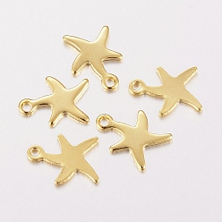 Chapado en Oro Real 18K 304 encantos de acero inoxidable, estrella de mar / estrellas de mar, real 18 k chapado en oro, 11x9x0.8 mm, agujero: 1 mm