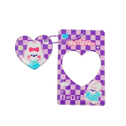 Violet Foncé Porte-clés pochette pvc photocard, avec pendentif et fenêtre transparente en forme de cœur, Rectangle avec motif de lapin, violet foncé, violet foncé, 106x67mm, diamètre intérieur: 87x62 mm