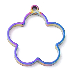 Rainbow Color 304 Stainless Steel Open Back Bezel Flower Pendants, For DIY UV Resin, Epoxy Resin, Pressed Flower Jewelry, Rainbow Color, 30x27.5x3mm, Hole: 2.2mm, Inner Diameter: 22.5x25.5mm