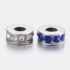 Mixed Color 304 Stainless Steel Rhinestone Beads, Large Hole Beads, Column, Mixed Color, 14x6mm, Hole: 6mm
