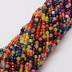 Colorful Natural Agate Bead Strands, Dyed, Faceted, Round, Colorful, 4mm, Hole: 0.8mm, about 90~92pcs/strand, 14 inch
