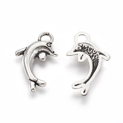 Antique Silver Alloy Pendants, Cadmium Free & Lead Free, Dolphin, Antique Silver, 11x19x2mm, hole: 2.5mm
