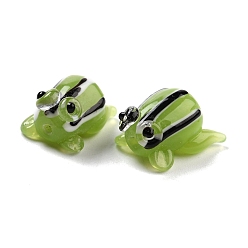 Vert Jaune Perles lampwork, perles au chalumeau, faits à la main, style de bande dessinée, grenouille, vert jaune, 13~15x11~13x8~9.5mm, Trou: 1~1.7mm