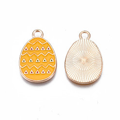 Orange Alloy Enamel Pendants, Light Gold, Cadmium Free & Lead Free, Easter Egg Shape with Triangle, Orange, 22x14x1.5mm, Hole: 2mm