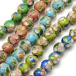 Mixed Color Vintage Handmade Flower Pattern Cloisonne Round Bead Strands, Mixed Color, 6mm, Hole: 1mm, about 13.2 inch, 65pcs/strand