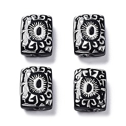 Silver Black Opaque Acrylic Beads, Metal Enlaced, Rectangle with Eyeball Pattern, Silver, 18.5x13.5x7mm, Hole: 2mm, about 325pcs/500g