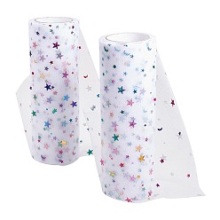 Blanc Rubans de maille déco à paillettes étoiles, tissu de tulle, Tissu à carreaux en tulle pour la fabrication de jupe, blanc, 6 pouce (15.24 cm), environ 10 yards / roll (9.144 m / rouleau).