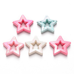 Mixed Color Opaque Acrylic Beads, AB Color Plated, Star, Mixed Color, 25x26x5.5mm, Hole: 2mm, about 350pcs/500g