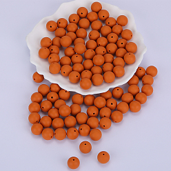 Orange Perles focales rondes en silicone, perles à mâcher pour les jouets de dentition, Diy soins infirmiers colliers faisant, orange, 15mm, Trou: 2mm