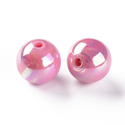 Rose Chaud Perles acryliques opaques, de couleur plaquée ab , ronde, rose chaud, 16x15mm, Trou: 2.8mm, environ220 pcs / 500 g