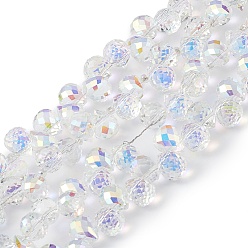 Clear AB Transparent Electroplate Glass Beads Strands, Faceted, Top Drilled Teardrop, AB Color Plated, Clear AB, 10x7.5~8mm, Hole: 0.8~1mm, about 95~100pcs/strand, 23.23~26.77(59~68cm)