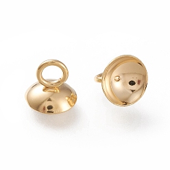 Real 24K Gold Plated 201 Stainless Steel Bead Cap Pendant Bails,  for Globe Glass Bubble Cover Pendant Making, Half Round, Real 24k Gold Plated, 8x7mm, Hole: 3mm