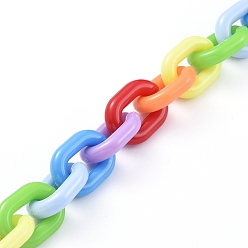 Colorful Handmade Acrylic Cable Chains, Oval, Colorful, Links: 19x14x4mm, about 39.37 inch(1m)/strand