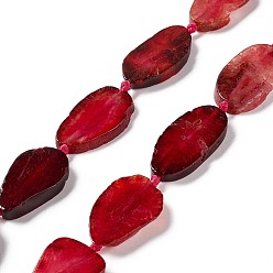 Crimson Natural Agate Beads Strands, Dyed, Nuggets, Crimson, 26.5~47x16~28x5~6mm, Hole: 2.5mm, about 10~14pcs/strand, 15.75~17.32 inch(40~44cm)