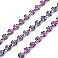 Rainbow Color Chapado de iones (ip) 304 cadenas de eslabones de flores de acero inoxidable, con carrete, sin soldar, color del arco iris, 6x4x0.6 mm, aproximadamente 32.81 pies (10 m) / rollo