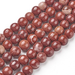 Rouge Rouge naturel perles de jaspe brins, ronde, classe ab, rouge, 6mm, Trou: 1mm, Environ 60 pcs/chapelet, 15.5 pouce