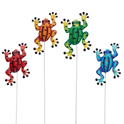 Mixed Color 4Pcs Metal Frog Garden Decors, 14 Inch Frog Art Garden Stakes Decor, Rust Resistant Frog Plant Stakes for Indoor Outdoor Garden Patio Lawn Decor, Mixed Color, 365x85mm