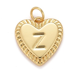 Letter Z Colgantes de latón chapado en oro real 18k, con anillos de salto, larga duración plateado, sin plomo, cadmio, níquel, corazón con letra a~z, letter.z, 16x15x2.5 mm, anillo de salto: 5x0.5 mm, 3 mm de diámetro interior