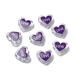 Фиолетовый Печатные прозрачные акриловые бусины, сердце любовью, индиговые, 17.5x20x5 мм, отверстие : 3 мм