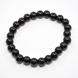 Black Stretchy Glass Pearl Bracelets, with Elastic Cord, Black, 6x55mm