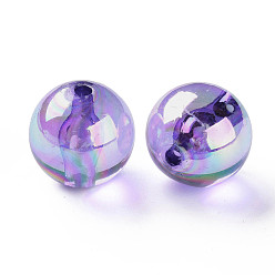 Violet Bleu Perles acryliques transparentes, de couleur plaquée ab , ronde, bleu violet, 20x19mm, Trou: 3mm, environ111 pcs / 500 g