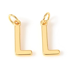 Letter L Brass Charms, with Jump Rings, Letter, Real 18K Gold Plated, Letter.L, L: 10x4.5x1mm, Hole: 2.5mm
