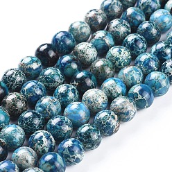 Bleu Cadet Brins de perles de jaspe impérial naturel, teint, ronde, bleu cadet, 10mm, Trou: 1.8mm, Environ 40 pcs/chapelet, 15.51 pouce (39.4 cm)