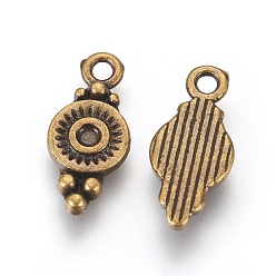 Antique Bronze Tibetan Style Alloy Charms, Cadmium Free & Nickel Free & Lead Free, Flat Round, Antique Bronze, 16x7x1.5mm, Hole: 1.5mm