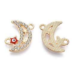 Red Moon Alloy Enamel Connector Charms, Evil Eye Star Links, with Crystal Rhinestone, Light Gold, Cadmium Free & Lead Free, Red, 19.5x16x2mm, Hole: 1.8mm