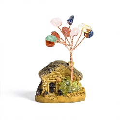Pierre Mélangete Décorations d'affichage de résine, ornement feng shui en pierre d'énergie reiki, avec arbre de pierres précieuses naturelles et fil de cuivre, maison, 38x30x55~65mm