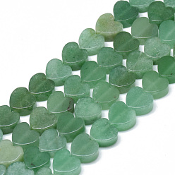Aventurina Verde Hilos de perlas de aventurina verde naturales, corazón, 10x10x5 mm, agujero: 1.5 mm, sobre 40 unidades / cadena, 14.5 pulgada