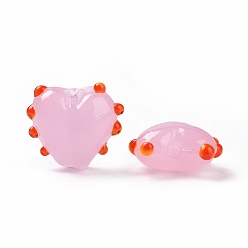 Pink Handmade Lampwork Beads, Bumpy, Heart, Pink, 15.5x17x8mm, Hole: 1.4~1.6mm
