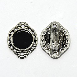 Black Oval Antique Silver Tone Alloy Enamel Links connectors, Black, 18x15x1.5mm, Hole: 1mm