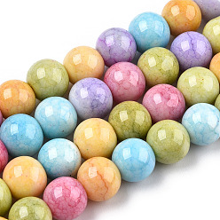 Colorful Opaque Crackle Glass Round Beads Strands, Imitation Stones, Round, Colorful, 10mm, Hole: 1.5mm, about 80pcs/strand, 30.31~31.10 inch(77~79cm)