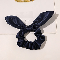 Prussian Blue Rabbit Ear Polyester Elastic Hair Accessories, for Girls or Women, Changeant Fabric Scrunchie/Scrunchy Hair Ties, Prussian Blue, 80mm