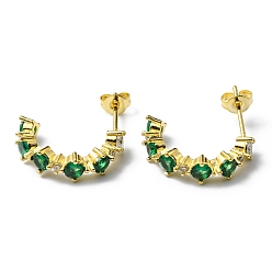 Emerald Rhinestone Curved Bar Stud Earrings, Rack Plating Brass Jewelry, Lead Free & Cadmium Free, Emerald, 19~19.5x5mm, Pin: 0.7mm