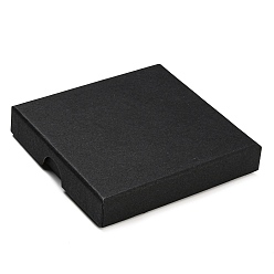 Черный Квадратная картонная бумажная шкатулка для драгоценностей, с губкой внутри, для упаковки колье и сережек, чёрные, 90x90x16 мм, внутренний диаметр: 85x85 мм