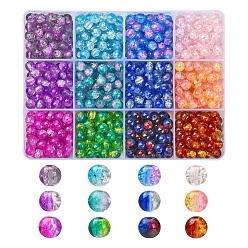 Mixed Color 840Pcs 12 Colors Spray Painted Crackle Glass Beads, Round, Two Tone, Mixed Color, 6mm, Hole: 1.3~1.6mm, 70pcs/colors