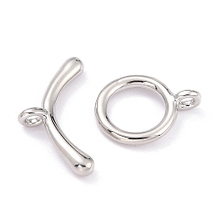 Real Platinum Plated Rack Plating Brass Toggle Clasps, Long-Lasting Plated, Ring, Real Platinum Plated, Ring: 14x10.5x1.5mm, Hole: 1.6mm, Bar: 18x9x2mm, Hole: 1.6mm